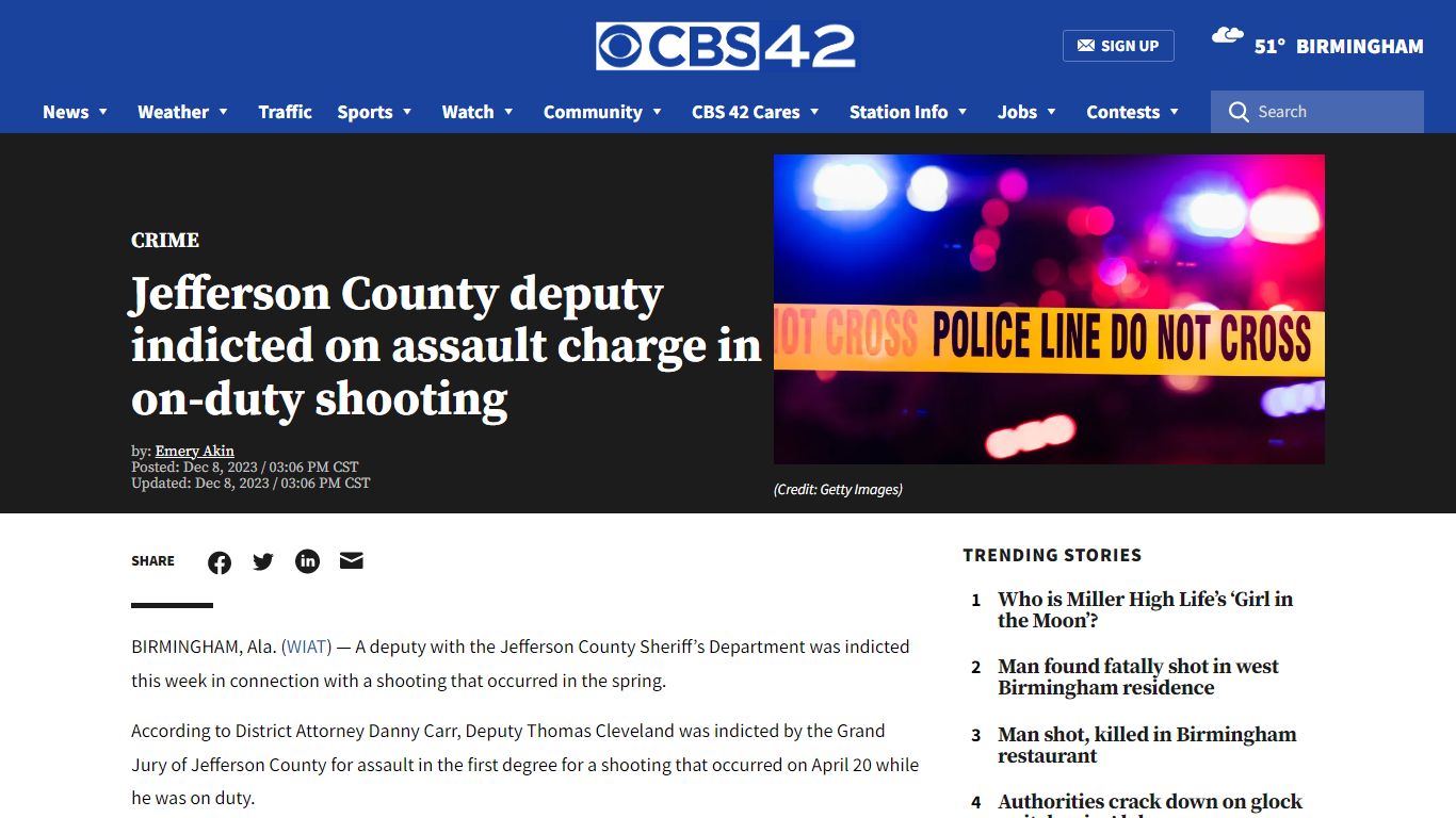 Jefferson County deputy indicted on assault charge in on-duty shooting